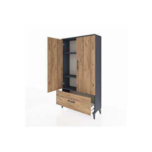 Arges Dolap 3 Raflı Tek Çekmeceli 2 Kapaklı 88x30x163 Antrasit-çam