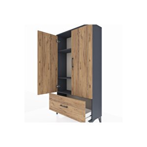 Arges Dolap 3 Raflı Tek Çekmeceli 2 Kapaklı 88x30x163 Antrasit-çam