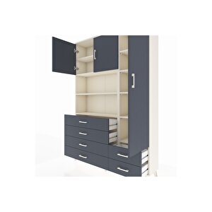 Arges Gardrop 9 Raflı 6 Çekmeceli 3 Kapaklı 132x30x195 Aytaşı-antrasit