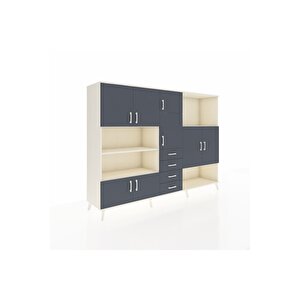 Hyperion Dolap 10 Raflı 4 Çekmeceli 8 Kapaklı 220x44x163 Aytaşı-antrasit