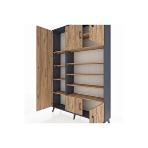 Arges Gardrop 10 Raflı 5 Kapaklı 132x30x195 Antrasit-çam