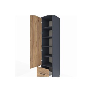 Hyperion Dolap 5 Raflı Tek Çekmeceli Tek Kapaklı 44x44x195 Antrasit-çam