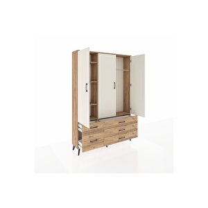 Arges Dolap 5 Raflı 5 Çekmeceli Tek Askılı 132x30x195 Çam-aytaşı/çam