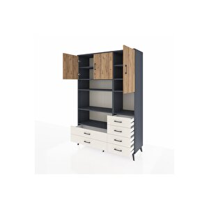 Hyperion Dolap 9 Raflı 6 Çekmeceli 3 Kapaklı 132x44x195 Antrasit-çam/aytaşı