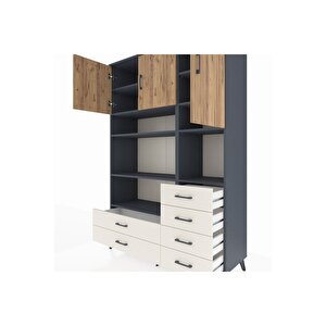 Hyperion Dolap 9 Raflı 6 Çekmeceli 3 Kapaklı 132x44x195 Antrasit-çam/aytaşı