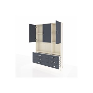 Arges Gardrop 6 Raflı 6 Çekmeceli 3 Kapaklı 132x30x195 Aytaşı-antrasit