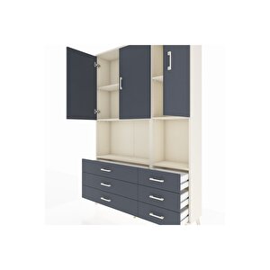 Arges Gardrop 6 Raflı 6 Çekmeceli 3 Kapaklı 132x30x195 Aytaşı-antrasit