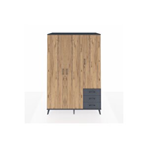 Kronos Dolap 6 Raflı 3 Çekmeceli Tek Askılı 132x59x195 Antrasit-çam/antrasit