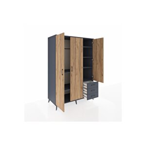 Kronos Dolap 6 Raflı 3 Çekmeceli Tek Askılı 132x59x195 Antrasit-çam/antrasit