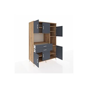 Kronos Dolap 9 Raflı 2 Çekmeceli 6 Kapaklı 132x59x195 Çam-antrasit/antrasit