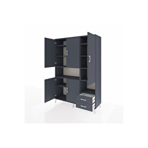 Hyperion Gardrop 10 Raflı 2 Çekmeceli 5 Kapaklı 132x44x195 Antrasit-antrasit