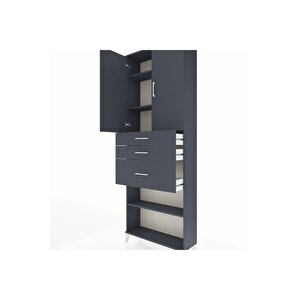 Arges Dolap 4 Raflı 3 Çekmeceli 2 Kapaklı 88x30x243 Antrasit-antrasit