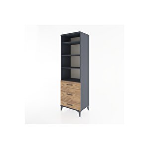 Hyperion Dolap 4 Raflı 3 Çekmeceli 60x44x195 Antrasit-çam