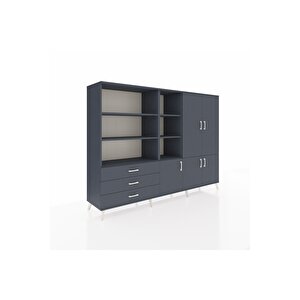 Hyperion Dolap 11 Raflı 3 Çekmeceli 5 Kapaklı 220x44x163 Antrasit-antrasit