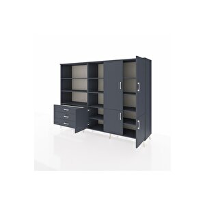 Hyperion Dolap 11 Raflı 3 Çekmeceli 5 Kapaklı 220x44x163 Antrasit-antrasit