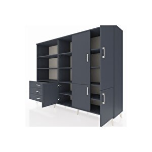 Hyperion Dolap 11 Raflı 3 Çekmeceli 5 Kapaklı 220x44x163 Antrasit-antrasit