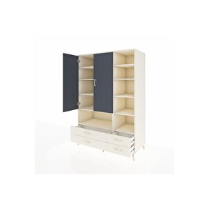 Kronos Dolap 10 Raflı 4 Çekmeceli 2 Kapaklı 132x59x195 Aytaşı-antrasit/aytaşı