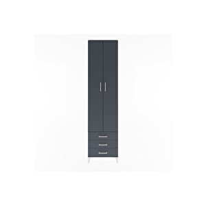 Arges Dolap 5 Raflı 3 Çekmeceli 2 Kapaklı 60x30x243 Antrasit-antrasit
