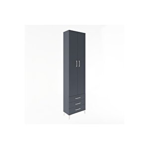 Arges Dolap 5 Raflı 3 Çekmeceli 2 Kapaklı 60x30x243 Antrasit-antrasit