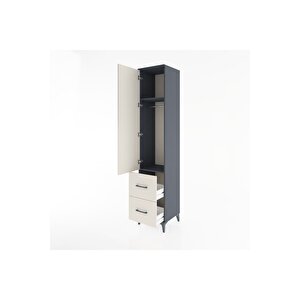 Hyperion Dolap 2 Raflı 2 Çekmeceli Tek Askılı 44x44x221 Antrasit-aytaşı