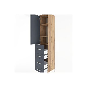 Hyperion Dolap 3 Raflı 4 Çekmeceli Tek Kapaklı 44x44x221 Çam-antrasit