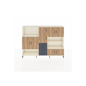 Arges Dolap 9 Raflı 4 Çekmeceli 8 Kapaklı 220x30x163 Aytaşı-çam/antrasit