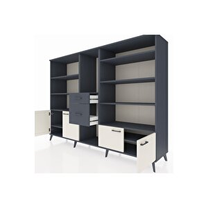 Hyperion Dolap 10 Raflı 2 Çekmeceli 4 Kapaklı 220x44x163 Antrasit-aytaşı/antrasit