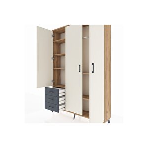 Arges Dolap 6 Raflı 3 Çekmeceli Tek Askılı 132x30x195 Çam-aytaşı/antrasit