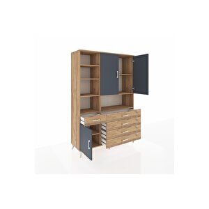 Hyperion Dolap 8 Raflı 5 Çekmeceli 3 Kapaklı 132x44x195 Çam-antrasit/çam