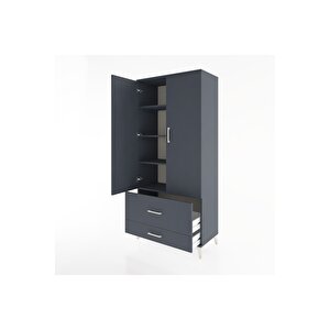 Hyperion Dolap 4 Raflı 2 Çekmeceli 2 Kapaklı 88x44x195 Antrasit-antrasit