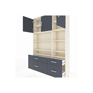 Arges Gardrop 10 Raflı 4 Çekmeceli 3 Kapaklı 132x30x195 Aytaşı-antrasit