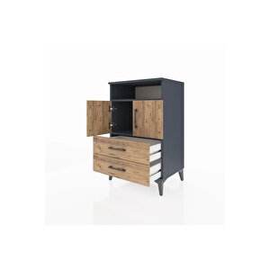 Hyperion Komodin 2 Raflı 2 Çekmeceli 2 Kapaklı 60x44x96 Antrasit-çam