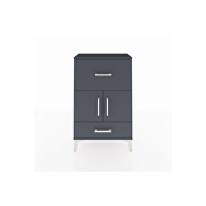 Arges Komodin Tek Raflı 2 Çekmeceli 2 Kapaklı 60x30x96 Antrasit-antrasit