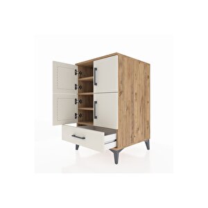 Kronos Komodin 4 Raflı Tek Çekmeceli 4 Kapaklı 60x59x96 Çam-aytaşı