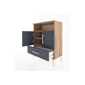 Arges Komodin 3 Raflı Tek Çekmeceli 2 Kapaklı 60x30x80 Çam-antrasit