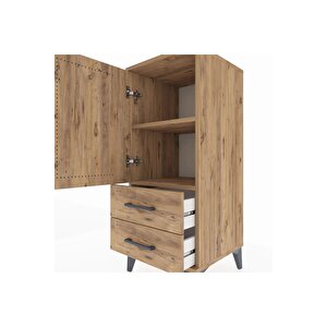 Hyperion Komodin 2 Raflı 2 Çekmeceli Tek Kapaklı 44x44x106 Çam-çam