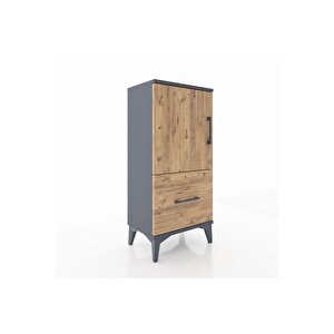Arges Komodin 2 Raflı Tek Çekmeceli Tek Kapaklı 44x30x96 Antrasit-çam