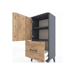 Arges Komodin 2 Raflı Tek Çekmeceli Tek Kapaklı 44x30x96 Antrasit-çam
