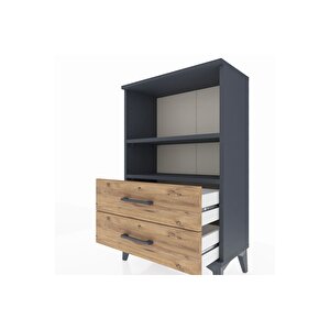 Arges Komodin 2 Raflı 2 Çekmeceli 60x30x96 Antrasit-çam