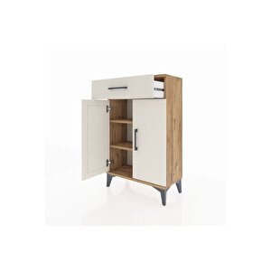 Arges Komodin 2 Raflı Tek Çekmeceli 2 Kapaklı 60x30x96 Çam-aytaşı