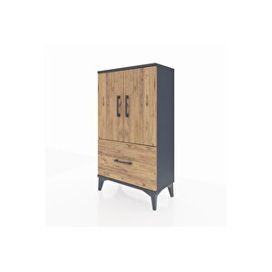 Arges Komodin 2 Raflı Tek Çekmeceli 2 Kapaklı 60x30x106 Antrasit-çam