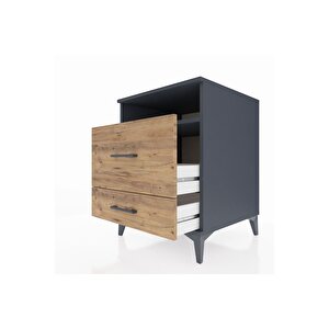 Kronos Komodin Tek Raflı 2 Çekmeceli 60x59x80 Antrasit-çam