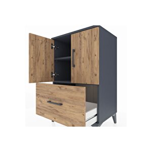 Hyperion Komodin 2 Raflı Tek Çekmeceli 2 Kapaklı 60x44x96 Antrasit-çam
