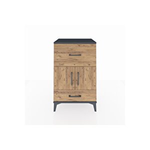 Hyperion Komodin Tek Raflı 2 Çekmeceli 2 Kapaklı 60x44x96 Antrasit-çam