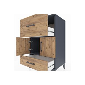 Hyperion Komodin Tek Raflı 2 Çekmeceli 2 Kapaklı 60x44x96 Antrasit-çam