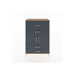 Hyperion Dolap Tek Raflı 4 Çekmeceli 2 Kapaklı 88x44x134 Çam-antrasit