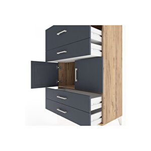 Hyperion Dolap Tek Raflı 4 Çekmeceli 2 Kapaklı 88x44x134 Çam-antrasit
