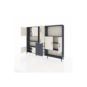 Arges Dolap 10 Raflı 4 Çekmeceli 8 Kapaklı 220x30x163 Antrasit-aytaşı/antrasit