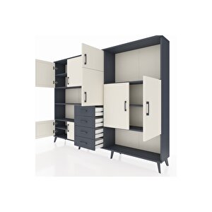 Arges Dolap 10 Raflı 4 Çekmeceli 8 Kapaklı 220x30x163 Antrasit-aytaşı/antrasit