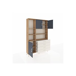 Arges Dolap 8 Raflı 4 Çekmeceli 3 Kapaklı 132x30x195 Çam-antrasit/aytaşı